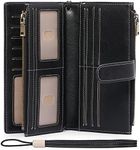 GOIACII Womens Wallets Large Capacity Credit Card Holder Rfid Wallet Women Double Zipper Pocket Leather Bifold Ladies Wristlet Clutch Wallet, A04-Black, Large, Vintage