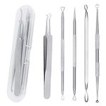 5PCS Blackhead Remover Tool Set Acne Extractor Comedone Pimples Spot and Zit Removal Tool With Case (Silver)