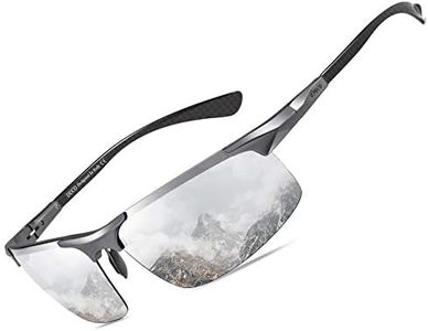 DUCO Lunettes de Soleil Polarisées UV400 pour hommes en Fibre de Carbone pour Sports de Plein air avec Monture en Métal 8277 (argent)