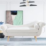 Vaztrlus Chaise Lounge Indoor, White Velvet, 68'' with Scroll Arms, Wave Back Lounge Chair, Fainting Couch, Comfort, Simplistic Spirituality for Bedroom, Office, Living Room