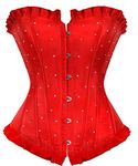 HNGHOU Women's Sexy Rhinestone Bustier Corsets Plus Size Lace Up Boned Bustiers Shaper (Red,Small)