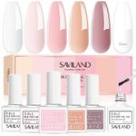 Saviland 5 in 1 Builder Nail Gel Set - 6 Basic and Classic Colors Builder Gels for Nails Extension Nail Strengthener for Thin Nails and Growth Gel Overlay Builder Gels in a Bottle as Gift for Women