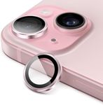 ANTEX Camera Lens Protector for iPhone 15 6.1-Inch and iPhone 15 Plus 6.7-Inch, 9H Tempered Glass Metal Individual Ring Cover, HD Clear, 2-Pack (Pink)