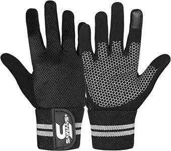 SAWANS Weight Lifting Gloves Gym Workout Fitness Wrist Wrap Support Men Women Fingerless Gloves Full Finger Touchscreen Padded Non Slip Palm Bodybuilding Training Grip (Full Finger Black, S)