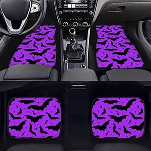 STUOARTE Animal Bats Print Floor Mats for Cars, Non Slip Purple Car Rubber Floor Mats All Weather, Car Accessories Car Floor Mats for Women