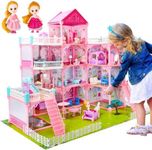 GORMERY Doll House Girls Toys,4-Story 11 Rooms Playhouse with 2 Dolls Toy Figures with Light,Accessories, Furniture Pretend Play Gift Toys for 3 4 5 6 7 Year Old Girls
