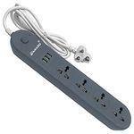 AMAZIO® Extension Board with USB [ Shock Proof ] [ FIRE Proof ] [1.9 MTR Cord ] 10 A Power Strip with 4 Universal Socket and 3 USB Fast Charging Ports for Home Office (Extension_Grey)