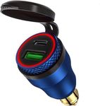 Aluminium DIN Plug 30W Dual USB Motorcycle USB Socket Waterproof Cover USB Fast Charger PD 3.0 Cigarette Lighter Adapter Hella Socket for BMW Triumph Ducati 12V-24V DIN Socket Charger (Blue)