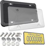 Aootf License Plate Cover and Silicone Frame Combo- Clear Bubble Novelty Plate Protector Fit Car Tag, Unbreakable Black License Plate Frame & Cover to Protect Plates, Screws, Caps