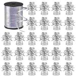 24 Pack Balloon Weights, 150-160g Silver Metallic Foil Wrapping Balloon Gravity Pendant and 1 Roll Shiny Ribbon, Helium Balloon Weight Holder for Birthday Wedding Halloween Christmas Table Decor