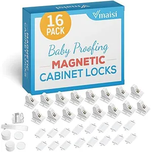 16 Pack Child Safety Magnetic Cabinet Locks - Vmaisi Children Proof Cupboard Baby Locks Latches - Adhesive for Cabinets & Drawers and Screws Fixed for Protection