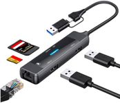 USB C Hub Ethernet Port, 5 in 1 USB C/A to Multiport Adapter USB C Docking Station Splitter with USB 3.0/2.0, SD/TF Card Reader, RJ45 Port for Laptop，PC， MacBook Pro/Air, iPad Pro, iMac, XPS，HP