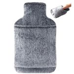 samply Hot Water Bottle with with Hand Pocket Cover, 2L Hot Water Bag for Menstrual Cramps, Neck and Shoulder Pain Relief, Hot and Cold Compress, Hand Feet Warmer, Gray