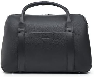 Wool & Oak Duffle Suitcase – Full-Grain Leather Travel Bag with Clamshell Opening, 33L Capacity, Trolley Sleeve & 16" Laptop Pocket – DS Carry Personal Item, Pebble Leather, Jet Black
