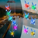 Qoosea Solar Hummingbird Wind Chimes Outdoor Indoor Color Changing Waterproof Solar Light Hanging Decor for Home Patio Garden Yard Porch Window