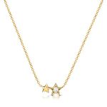 Amberta Women 925 Sterling Silver Celestial Choker: 18ct Gold Plated Double Star Necklace