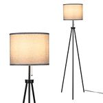 Tomshine LED Tripod Floor Lamp Standing Tall Lamps with Grey Cylinder Shade and Convenient Pulling Switch Standard Lights for Reading Living Room Lounge Bedroom Office Studio