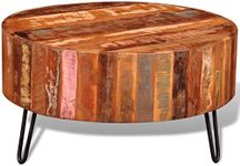 vidaXL Coffee Table with Iron Legs, Round Center Table for Living Room, Fully Handmade, 27.6''Φx15.0'', Solid Reclaimed Wood, Multicolor