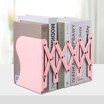 Honagu Adjustable Bookends, Metal Book Ends for Shelves Heavy Book, Desk Magazine File Organizer for Home, Office, Books, Papers, Extends up to 19 inches（Pink）