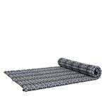Leewadee - Kapok Roll Mat – Handcrafted Folding Sleep & Relaxation Mattress from Thailand, Ideal as Guest Bed, Camping Mat, Yoga Mat or Traditional Futon, 190 x 100 cm, Black White