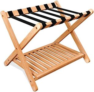SMIBUY Porte-bagages, support de valise pliable en bambou avec étagère de rangement pour chambre d’amis, chambre, hôtel, robuste (naturel et noir)