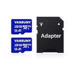 Vansuny 128GB 2Pack Micro SD Card microSDXC Memory Card with SD Adapter A1 App Performance V30 4K Video Recording C10 U3 Micro SD for Phone, Security Camera, Dash Cam, Action Camera Blue