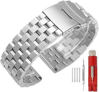 22mm Silver Watch Band Premium Quality Stainless Steel Metal Deployment Double Clasp Strap for Men Women