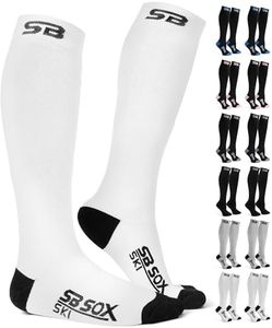 SB SOX Merino Wool Ski Socks for Men & Women (2 Pairs) - Warm Thermal Socks for All-Day Winter Wear (White/Black, Small)