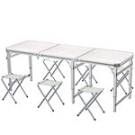 Foldable Table 6FT with 6 Chairs, Camping Table Portable Lightweight Collapsible Table Adjustable Height Lifetime Folding Rectangular Table Suitable for Barbecue Picnic Dining Indoor Outdoor