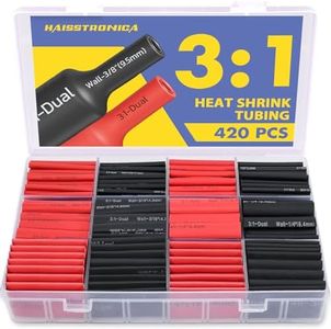 haisstronica 420PCS 3:1 Heat Shrink Tubing Kit, Adhesive Lined Marine Resistant Grade Shrink Wrap - 1.75" length 7 Size for Home and Industrial, 3/32"-3/4" - Black, Red