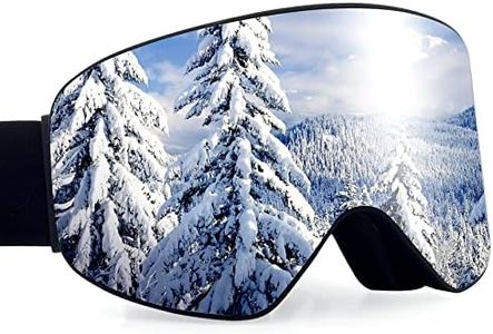 Dizokizo Ski Goggles Cylindrical Skiing Snowboard Lens Anti-fog 100% UV Protection Triple Breathable Foams Embossed Strap for Women Men REVO Silver