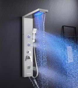 TSIBOMU 5 in 1 Shower Panel Tower System with LED Lights, Rainfall and Waterfall Shower Head, 3 Pcs Adjustable Body Jets, Handheld Shower, Tub Spout (Brushed Nickel)