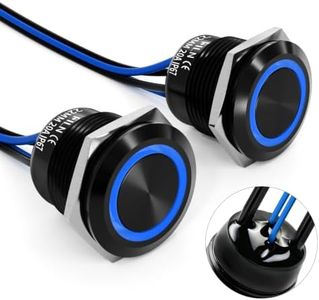 2PCS 22mm Black Plated Momentary Push Button Switch Push Start Button on Off Switch 12v 24v Blue LED 20A IP67 Waterproof Marine Switches for Cars,Boat, and DIY Enthusiasts(Blue Zinc-Aluminum Alloy)