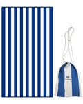 Victoper Microfiber Beach Towel Oversized Rapid Drying Sand Free Soft Compact Lightweight Qualities Beach Towels for Adults Ideal for Swimming Beach Yoga Camping Gym Carry Bag Blue Stripes 79x35 Inch