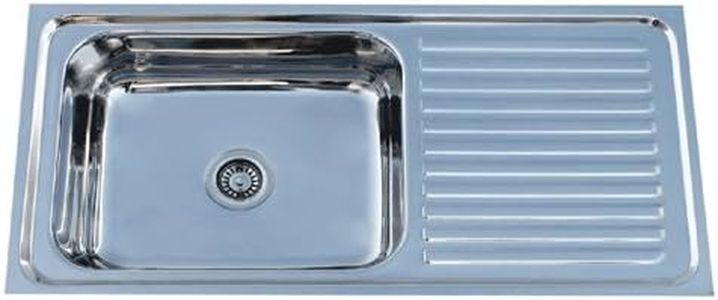 CROCODILE® 304 GRADE Stainless Steel Single Bowl Kitchen Sink with Drainboard (45" x 20" x 9" Single Bowl + Drainboard, Glossy)