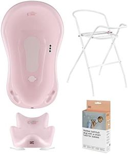 Hylat Baby Set de baño para bebés con bastidor y asiento - para recién nacidos y bebés - estable y cómodo Amigos - rosa, 4-Juego de piezas