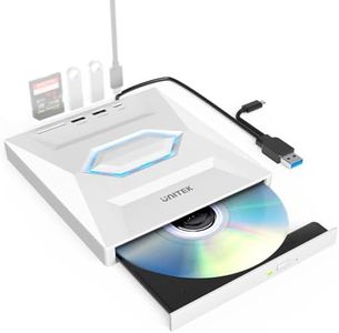 Unitek External CD/DVD Drive USB C Portable DVD Player with SD Card Slots 3 USB Ports CD ROM Burner External Disk Drive Optical Compatible with Laptop Desktop Mac Windows 11/10/8/7 Linux