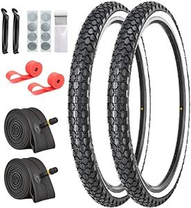 SIMEIQI 2 Pack 26"x2.125" Inch Cruiser Bike Tires and Tubes White Wall Beach Bicycle Tires with 2 Levers AV Valves,2 Rim Strips,Glueless Self-Adhesive Patches Repair Kit