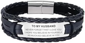 HAYOUWAY Mens Leather Bracelet Gifts for Him Men, Personalised Handmade Braided Leather Bracelet for Men Women Teen Boys Son Gifts with Stainless Steel Magnetic Clasp Engraved Inspirational Quote,