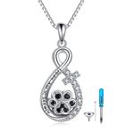 VONALA Dog Ashes Necklace 925 Sterling Silver Dog Paw Print Urn Necklaces for Ashes Pet Cremation Jewellery for Women Men (Infinity)