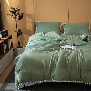 Bedbay Green Comforter Twin Size,Cute Pom Pom Comforter Set,Farmhouse Shabby Chic Bedding Sets,Kids Teen Girls Room Decor Aesthetic,2 Pieces Soft Lightweight Down Alternative Comforer Bed Set
