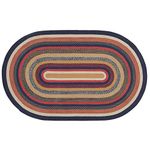 VHC Brands Stratton Jute Oval Rug 60x96 Country Braided Flooring, Navy and Red