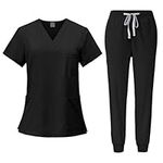 Baoblaze Women Uniform Scrubs Set Top and Pants Durable V Neck Comfortable with Pockets Work Clothing Nurse Workwear for Beauty Center, Black, S