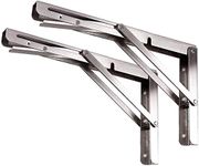 Toirxarn Heavy Duty Folding Shelf Brackets 8" Pack of 2 (Max Load 80 kg) – Stainless Steel Folding Hinge, Space-Saving Wall Mounted Shelf for Home, Garage, Kitchen, Outdoor, DIY Workbench