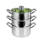 Innoteck Essentials 20cm Stainless Steel Steamer Set - Three Multiple Layer Pot - Non-Stick Container - Vented Glass Lid and Handles - Cookware Set - Ideal for Rice, Vegetables, Meat, Fish, Dumplings