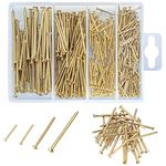 350PCS Brass Gold Nails and Pins Assortment, Brass Plated Nails for Wood Working Panel Pins Gold Nail Tacks for Wall Hanging（20mm/25mm/40mm/50mm）