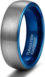 Shuremaster 6mm Tungsten Carbide Wedding Ring Band for Men Women Silver Blue Two Tone Brushed Comfort Fit Size 4