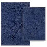 Navy Blue Bathroom Rugs Sets 2 Piece Ultra Soft Bath Mat Set, Washable Chenille Bathroom Sets, Non Slip Bathtub Mat, Ultra Absorbent Bathroom Carpet Set, Bathroom Floor Mat for Bedroom,Bathroom