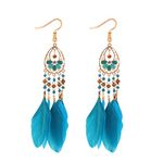 Yellow Chimes Danglers Earrings for Women Fashion Blue Feather Beads Women Earrings | Long Tassel Gold Plated Dangler Earrings | Birthday Gift For Girls Anniversary Gift for Wife