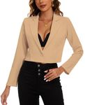 MINTLIMIT Women's Suits & Blazers Cropped Linen Feel Classic Suit Jacket Long Sleeve Notched Lapel (Khaki L)